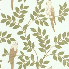 Kép 1/3 - Caselio Levél mintás zöld vinyl tapéta papagájjal Equateur Kaki Bleu 53 cm X 10 m