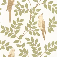 Kép 1/3 - Caselio Levél mintás mandulazöld vinyl tapéta papagájjal Equateur Amande 53 cm X 10 m