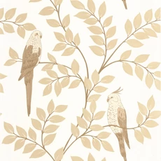 Kép 1/3 - Caselio Levél mintás bézs vinyl tapéta papagájjal Equateur Beige 53 cm X 10 m