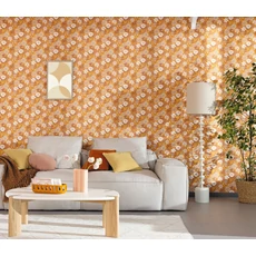 Kép 3/3 - Caselio Virág mintás retro narancssárga vinyl tapéta Emy Orange Rose 53 cm X 10 m