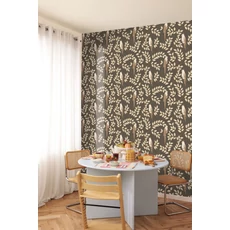 Kép 3/3 - Caselio Levél mintás fekete vinyl tapéta papagájjal Equateur Noir Sepia 53 cm X 10 m