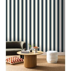 Kép 3/3 - Caselio Elegáns csíkos sötétkék vinyl tapéta arany széllel Moonlight Golden Lines Bleu 53 cm X 10 m