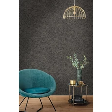 Kép 3/3 - Caselio Fényes virág mintás elegáns fekete vinyl tapéta Glow Noir Or 53 cm X 10 m