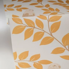 Kép 2/3 - Caselio Levél mintás sárga vinyl tapéta papagájjal Equateur Ocre 53 cm X 10 m