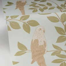 Kép 2/3 - Caselio Levél mintás zöld vinyl tapéta papagájjal Equateur Kaki Bleu 53 cm X 10 m