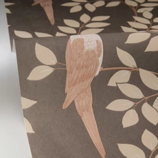 Kép 2/3 - Caselio Levél mintás fekete vinyl tapéta papagájjal Equateur Noir Sepia 53 cm X 10 m