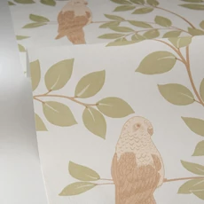 Kép 2/3 - Caselio Levél mintás mandulazöld vinyl tapéta papagájjal Equateur Amande 53 cm X 10 m