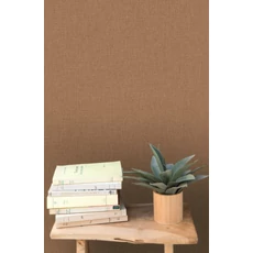 Kép 3/3 - Caselio Lenvászon hatású barna vinyl tapéta Uni Mat Noisette 53 cm X 10 m