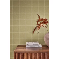 Kép 3/3 - Caselio Kockás zöld vinyl tapéta Fine Lines Vert Olive 53 cm X 10 m