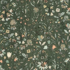 Kép 1/3 - Caselio Romantikus vadvirágos zöld vinyl tapéta Jardin De Giverny Vert Anglais 53 cm X 10 m