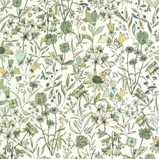 Kép 1/3 - Caselio Romantikus vadvirágos zöld-fehér vinyl tapéta Jardin De Giverny Verts 53 cm X 10 m