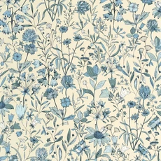 Kép 1/3 - Caselio Romantikus vadvirágos kék vinyl tapéta Jardin De Giverny Bleu Porcelaine 53 cm X 10 m