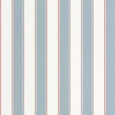 Kép 1/3 - Caselio Elegáns csíkos kék vinyl tapéta piros szegéllyel Classic Lines Bleu Ciel 53 cm X 10 m