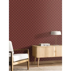 Kép 3/3 - Caselio Sakktábla mintás modern bordó vinyl tapéta Checks Bordeaux 53 cm X 10 m