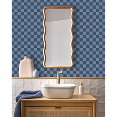 Kép 3/3 - Caselio Sakktábla mintás modern kék vinyl tapéta Checks Bleu Denim 53 cm X 10 m