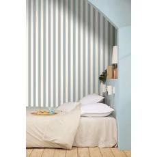 Kép 3/3 - Caselio Elegáns csíkos kék vinyl tapéta piros szegéllyel Classic Lines Bleu Ciel 53 cm X 10 m