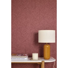 Kép 3/3 - Caselio Palmetta mintás modern bordó vinyl tapéta Vibration Grenade 53 cm X 10 m
