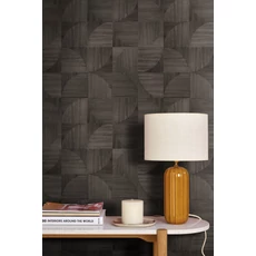 Kép 3/3 - Caselio Geometriai mintás faerezetes fekete vinyl tapéta Structura Noir 53 cm X 10 m