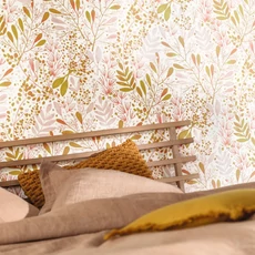 Kép 2/3 - Caselio Modern levél mintás rózsaszín-fehér vinyl tapéta Green Life Joy Rose Or Fond Blanc53 cm X 10 m