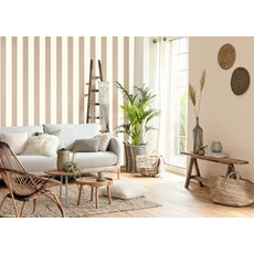 Kép 3/3 - Caselio Klasszikus csíkos tóp színű vinyl tapéta Linen Lines Taupe 53 cm X 10 m
