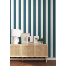 Kép 3/3 - Caselio Klasszikus csíkos kék vinyl tapéta Linen Lines Bleu Canard 53 cm X 10 m