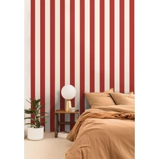 Kép 3/3 - Caselio Klasszikus csíkos piros vinyl tapéta Linen Lines Rouge 53 cm X 10 m