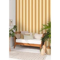 Kép 3/3 - Caselio Klasszikus csíkos mustársárga vinyl tapéta Linen Lines Moutarde 53 cm X 10 m