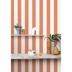 Kép 3/3 - Caselio Klasszikus csíkos korall színű vinyl tapéta Linen Lines Corail 53 cm X 10 m
