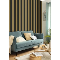 Kép 3/3 - Caselio Széles csíkos fekete-arany vinyl tapéta Wide Lines Noir Doree 53 cm X 10 m
