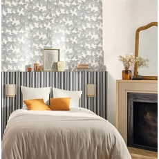 Kép 3/3 - Caselio Lótuszvirág mintás fekete-fehér vinyl tapéta Lotus Noir Blanc 53 cm X 10 m