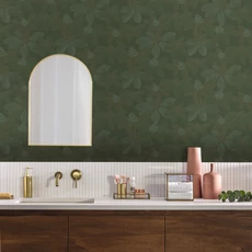 Kép 3/3 - Caselio Lótuszvirág mintás sötétzöld vinyl tapéta Lotus Vert Anglais 53 cm X 10 m