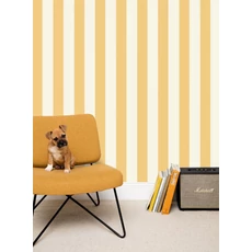 Kép 3/3 - Caselio Klasszikus csíkos sárga vinyl tapéta Linen Lines Jaune Soleil 53 cm X 10 m