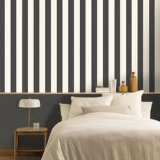 Kép 3/3 - Caselio Klasszikus csíkos fekete-fehér vinyl tapéta Linen Lines Noir 53 cm X 10 m