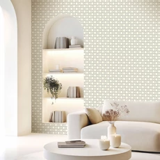 Kép 3/3 - Caselio Geometriai mintás modern fehér-arany vlies tapéta Hexaline Noir Blanc Or 53 cm X 10 m