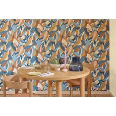 Kép 3/3 - Caselio Modern levélmintás kék vinyl tapéta Ephyra Bleu 53 cm X 10 m