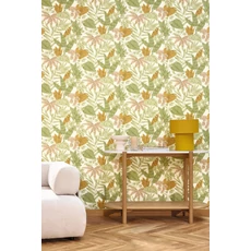 Kép 3/3 - Caselio Levélmintás zöld vinyl tapéta Kalea Multicouleurs 53 cm X 10 m