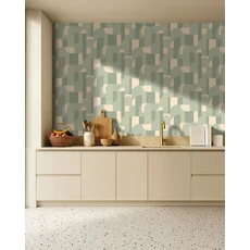 Kép 3/3 - Caselio Geometriai mintás modern pasztell zöld vinyl tapéta Achille Vert De Gris 53 cm X 10 m