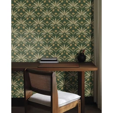 Kép 3/3 - Caselio Pálmafás art deco sötétzöld vinyl tapéta Gisele Vert Bouteille 53 cm X 10 m