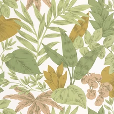 Kép 1/3 - Caselio Levélmintás zöld vinyl tapéta Kalea Multicouleurs 53 cm X 10 m