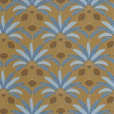 Kép 1/3 - Caselio Pálmafás art deco mustársárga-kék vinyl tapéta Gisele Moutarde 53 cm X 10 m