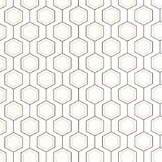 Kép 1/3 - Caselio Geometriai mintás modern fehér-arany vlies tapéta Hexaline Noir Blanc Or 53 cm X 10 m