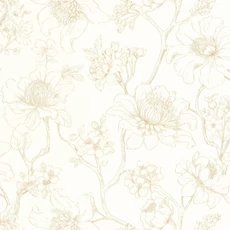 Kép 1/3 - Caselio Bájos virágmintás fehér-arany vlies tapéta Silent Garden Blanc Or 53 cm X 10 m