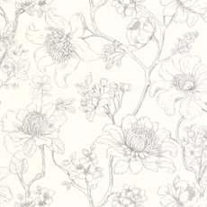 Kép 1/3 - Caselio Bájos virágmintás fehér-fekete vlies tapéta Silent Garden Noir 53 cm X 10 m