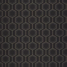 Kép 1/3 - Caselio Geometriai mintás modern fekete-arany vlies tapéta Hexaline Noir Or 53 cm X 10 m
