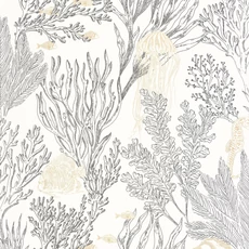 Kép 1/3 - Caselio Tenger világa fekete-fehér-arany vinyl tapéta Deep Abyss Blanc Noir 53 cm X 10 m