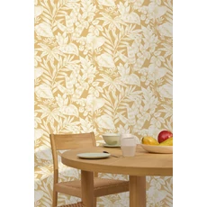 Kép 3/3 - Caselio Levélmintás sárga vinyl tapéta Kalea Ocre 53 cm X 10 m