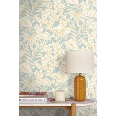 Kép 3/3 - Caselio Levélmintás kék vinyl tapéta Kalea Bleu Doux 53 cm X 10 m