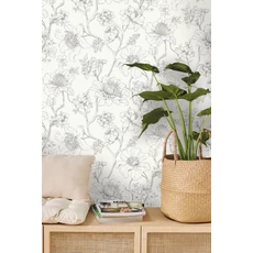 Kép 3/3 - Caselio Bájos virágmintás fehér-fekete vlies tapéta Silent Garden Noir 53 cm X 10 m