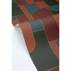 Kép 2/3 - Caselio Geometriai mintás modern bordó-zöld vinyl tapéta Achille Grenat 53 cm X 10 m