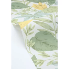 Kép 2/3 - Caselio Levélmintás zöld-sárga vinyl tapéta Kalea Vert Jaune 53 cm X 10 m